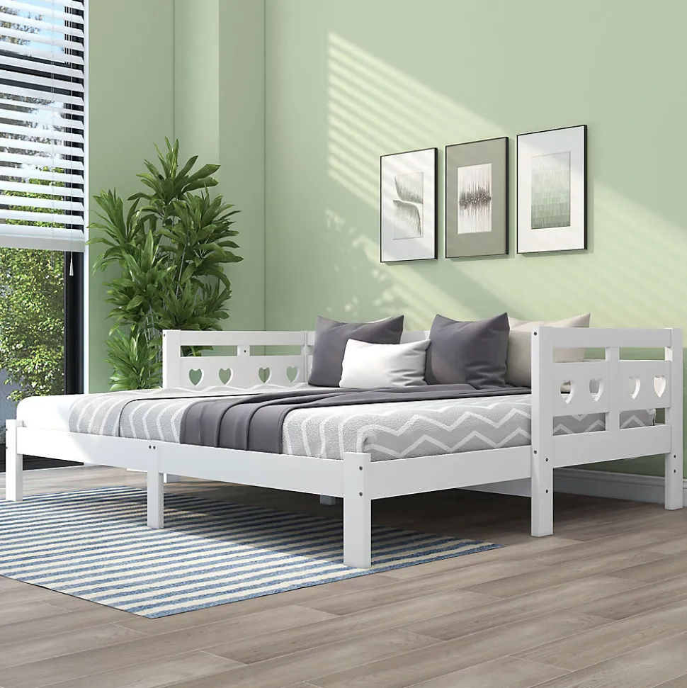 Lit gigogne 90 x 200 cm - Lit Banquette avec 2e Couchage - Pin Massif et MDF - Sans Matelas - Blanc
