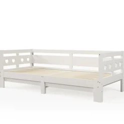 Lit gigogne 90 x 200 cm - Lit Banquette avec 2e Couchage - Pin Massif et MDF - Sans Matelas - Blanc