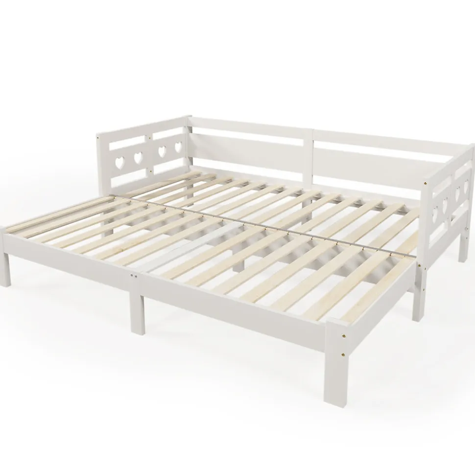 Lit gigogne 90 x 200 cm - Lit Banquette avec 2e Couchage - Pin Massif et MDF - Sans Matelas - Blanc