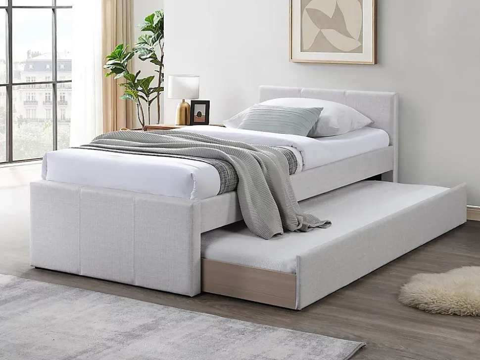 Lit gigogne 90 x 190 cm - Tissu - Beige - DORITALO