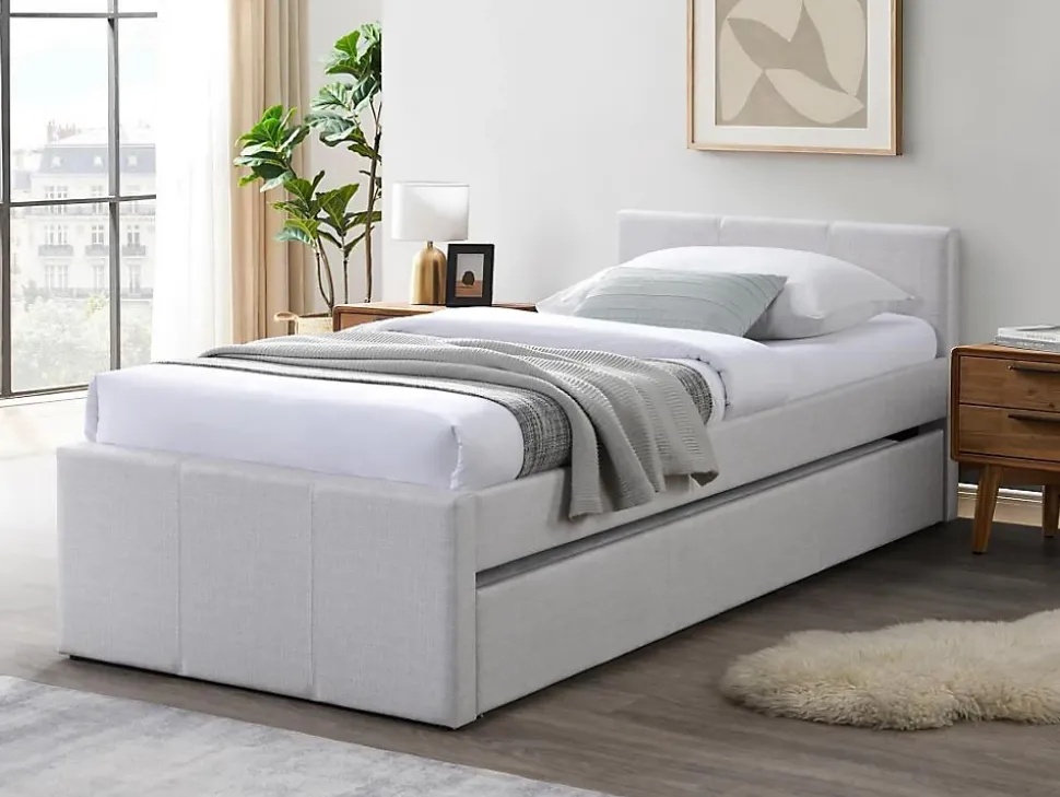 Lit gigogne 90 x 190 cm - Tissu - Beige - DORITALO