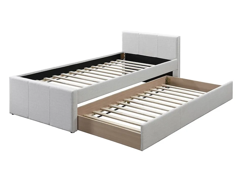 Lit gigogne 90 x 190 cm - Tissu - Beige - DORITALO