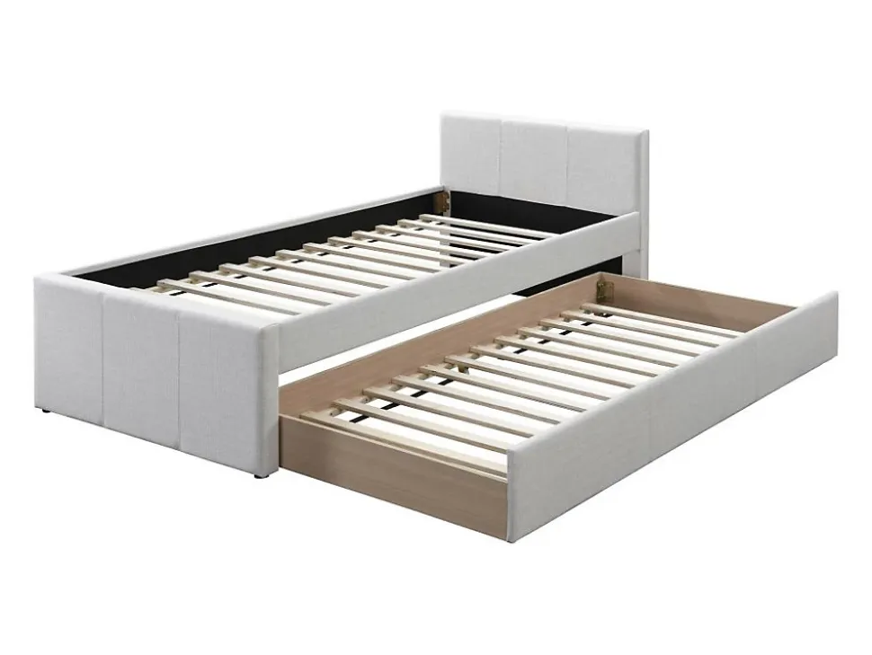 Lit gigogne 90 x 190 cm - Tissu - Beige - DORITALO