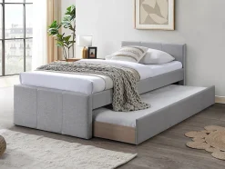 Lit gigogne 90 x 190 cm - Tissu - Gris - DORITALO