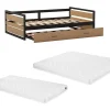 Lit gigogne 120 x 200 et 90 x 200 cm - MDF, Pin et métal - Naturel et anthracite + Matelas - BOSTON