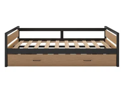 Lit gigogne 120 x 200 et 90 x 200 cm - MDF, Pin et métal - Naturel et anthracite + Matelas - BOSTON