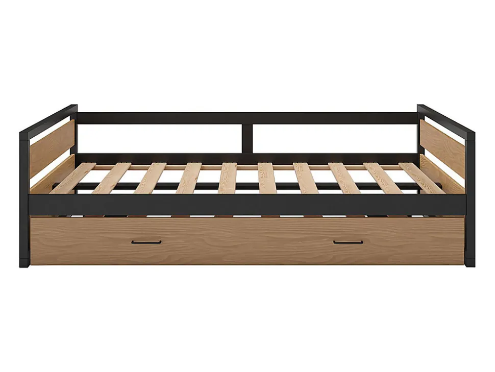 Lit gigogne 120 x 200 et 90 x 200 cm - MDF, Pin et métal - Naturel et anthracite + Matelas - BOSTON