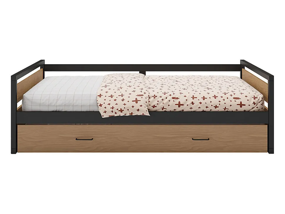 Lit gigogne 120 x 200 et 90 x 200 cm - MDF, Pin et métal - Naturel et anthracite + Matelas - BOSTON