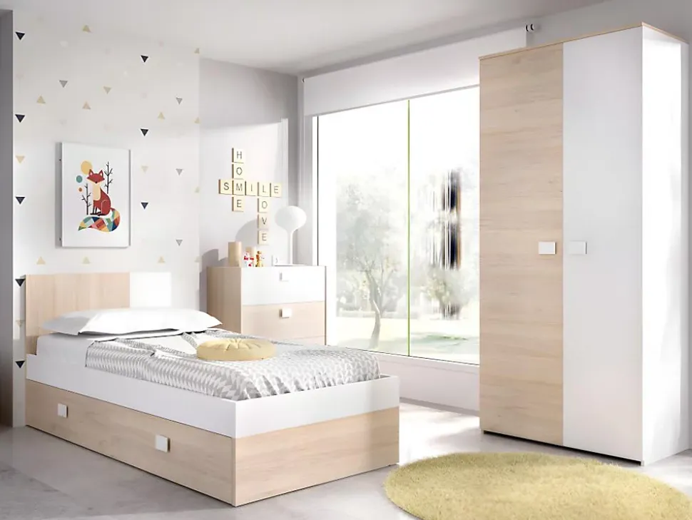 Lit gigogne 2 x 90 x 190 cm - Coloris : Naturel et blanc - SONIA