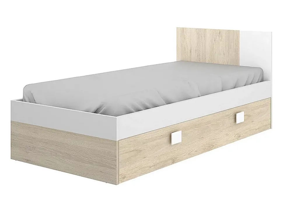 Lit gigogne 2 x 90 x 190 cm - Coloris : Naturel et blanc - SONIA