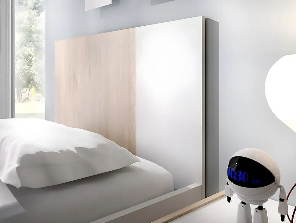 Lit gigogne 2 x 90 x 190 cm - Coloris : Naturel et blanc + matelas + sommier - SONIA