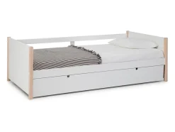 Lit gigogne 2 x 90 x 190 cm - MDF, pin et métal - Blanc et naturel - MAREKI