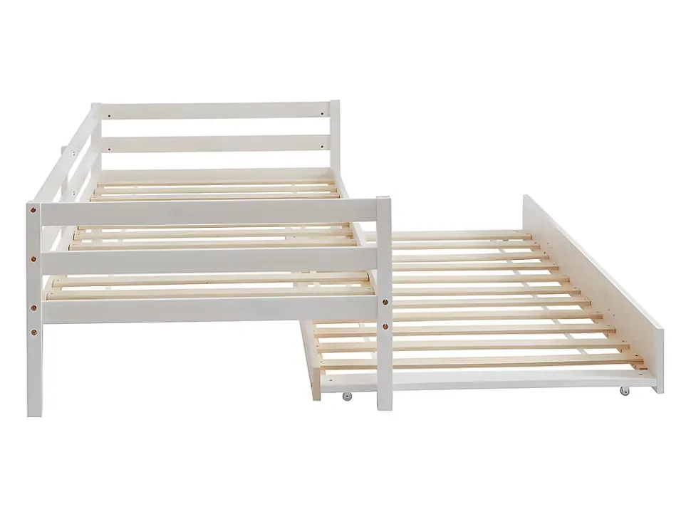 Lit gigogne AEDAN II - 2 x 90 x 190 cm - Pin massif et MDF - Blanchi