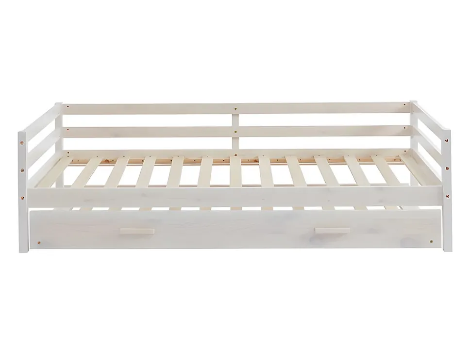 Lit gigogne AEDAN II - 2 x 90 x 190 cm - Pin massif et MDF - Blanchi