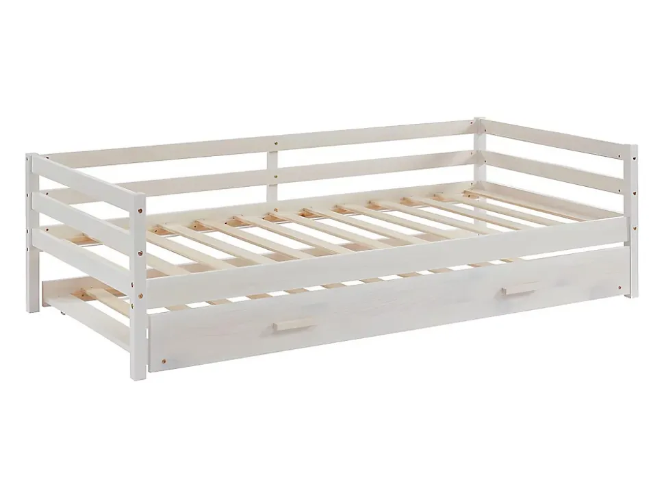 Lit gigogne AEDAN II - 2 x 90 x 190 cm - Pin massif et MDF - Blanchi