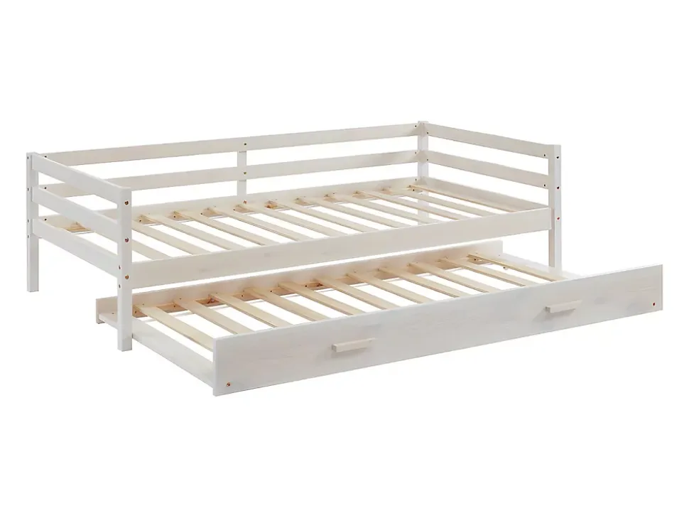 Lit gigogne AEDAN II - 2 x 90 x 190 cm - Pin massif et MDF - Blanchi