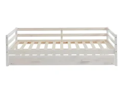 Lit gigogne AEDAN II - 2 x 90 x 190 cm - Pin massif et MDF - Blanchi + matelas