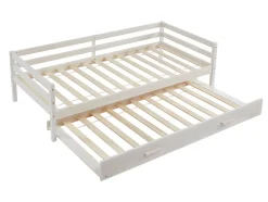Lit gigogne AEDAN II - 2 x 90 x 190 cm - Pin massif et MDF - Blanchi + matelas