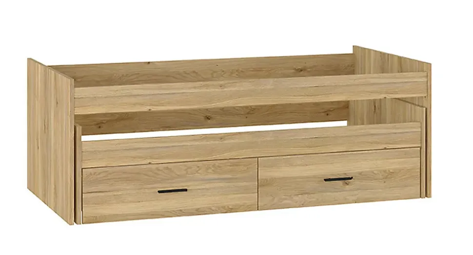 Lit gigogne avec 2 tiroirs coloris chêne Mauvella - Longueur 195,20 x profondeur 98 x hauteur 48,50 cm