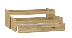 Lit gigogne avec 2 tiroirs coloris chêne Mauvella - Longueur 195,20 x profondeur 98 x hauteur 48,50 cm