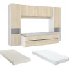 Lit gigogne avec pont de lit SELENA - 90 x 190 cm - Coloris : chêne et blanc + Matelas