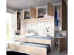 Lit gigogne avec pont de lit SELENA - 90 x 190 cm - Coloris : chêne et blanc + Matelas