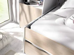 Lit gigogne avec pont de lit SELENA - 90 x 190 cm - Coloris : chêne et blanc + Matelas