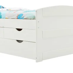 Lit gigogne avec rangements JESSY, 90 x 190 cm en pin massif lasuré blanc