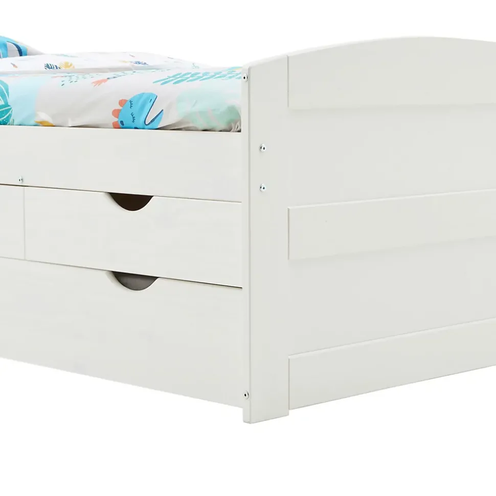 Lit gigogne avec rangements JESSY, 90 x 190 cm en pin massif lasuré blanc