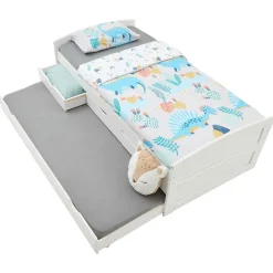 Lit gigogne avec rangements JESSY, 90 x 190 cm en pin massif lasuré blanc