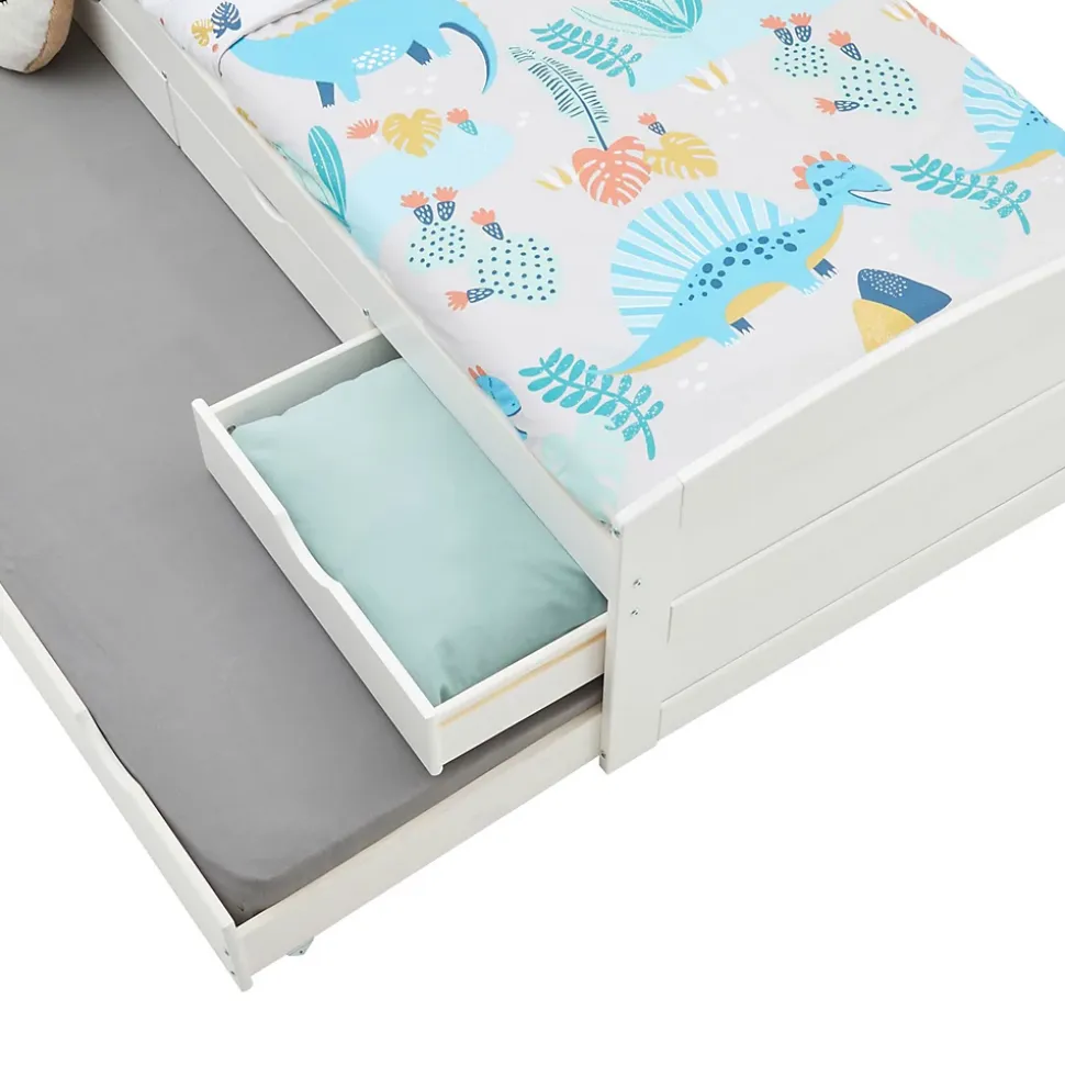 Lit gigogne avec rangements JESSY, 90 x 190 cm en pin massif lasuré blanc