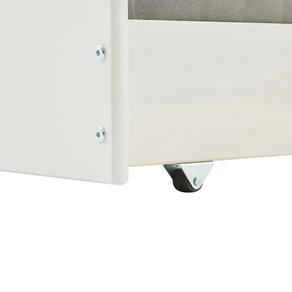 Lit gigogne avec rangements JESSY, 90 x 190 cm en pin massif lasuré blanc