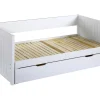 Lit gigogne banquette 90 x 190 ou 174 x 190 cm - Avec sommier peigne et tiroir - Pin et MDF - Blanc - ALFIERO II