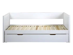 Lit gigogne banquette 90 x 190 ou 174 x 190 cm - Avec sommier peigne et tiroir - Pin et MDF - Blanc - ALFIERO II