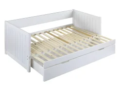 Lit gigogne banquette 90 x 190 ou 174 x 190 cm - Avec sommier peigne et tiroir - Pin et MDF - Blanc - ALFIERO II