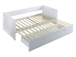 Lit gigogne banquette 90 x 190 ou 174 x 190 cm - Avec sommier peigne et tiroir - Pin et MDF - Blanc - ALFIERO II