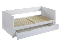 Lit gigogne banquette 90 x 190 ou 174 x 190 cm - Avec sommier peigne et tiroir - Pin et MDF - Blanc - ALFIERO II