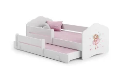 Lit gigogne blanc FIONA avec sommier et matelas - Fée rose - 2 x 160 cm x 80 cm