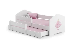 Lit gigogne blanc FIONA avec sommier et matelas - Princesse rose - 2 x 160 cm x 80 cm