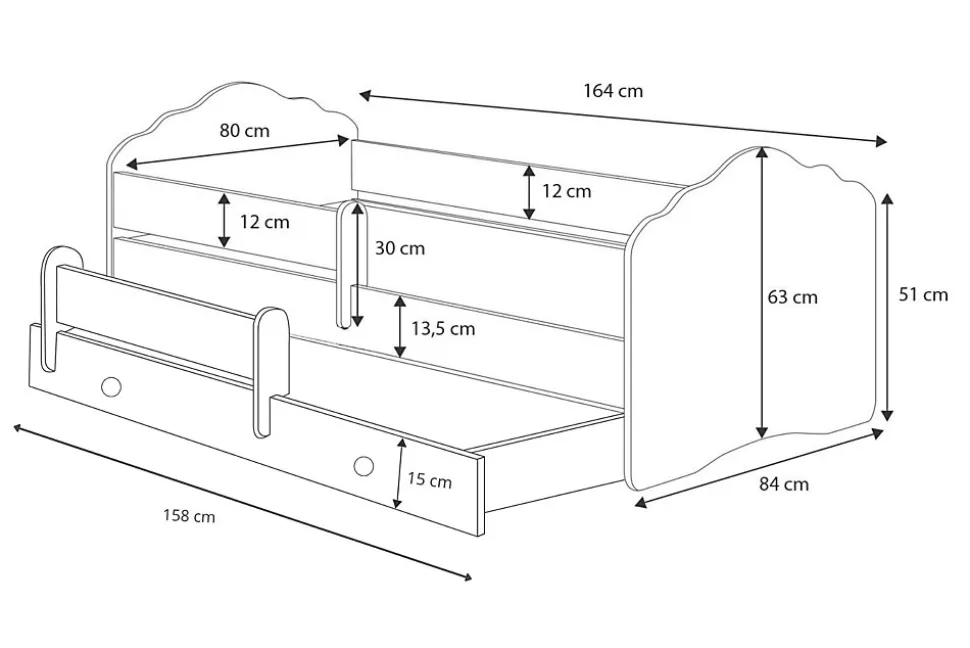 Lit gigogne blanc FIONA avec sommier et matelas - Princesse rose - 2 x 160 cm x 80 cm