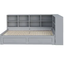 Lit Gigogne en Bois 90/180x190 cm - Lit Enfant avec Rangement, Tiroirs et Prise Électrique, Sommier à Lattes, Gris