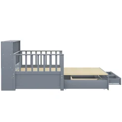 Lit Gigogne en Bois 90/180x190 cm Extensible avec Tiroirs et Prise USB, Lit Multifonction avec Rangement, Gris
