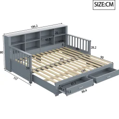 Lit Gigogne en Bois 90/180x190 cm Extensible avec Tiroirs et Prise USB, Lit Multifonction avec Rangement, Gris