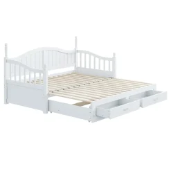 Lit Gigogne en Bois 90/180x190 cm Extensible avec Tiroirs et Sommier Intégré, Lit Multifonction pour enfant ou Adulte, Blanc