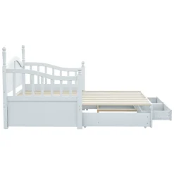 Lit Gigogne en Bois 90/180x190 cm Extensible avec Tiroirs et Sommier Intégré, Lit Multifonction pour enfant ou Adulte, Blanc