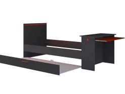 Lit gigogne gamer 90 x 200 et 90 x 190 cm - Avec bureau - LEDs - Anthracite et rouge + Matelas + Sommier - VOUANI