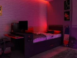 Lit gigogne gamer2 x 90 x 200 cm - Avec bureau - LEDs - Anthracite et rouge + Sommier - VOUANI