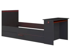 Lit gigogne gamer2 x 90 x 200 cm - Avec bureau - LEDs - Anthracite et rouge + Sommier - VOUANI