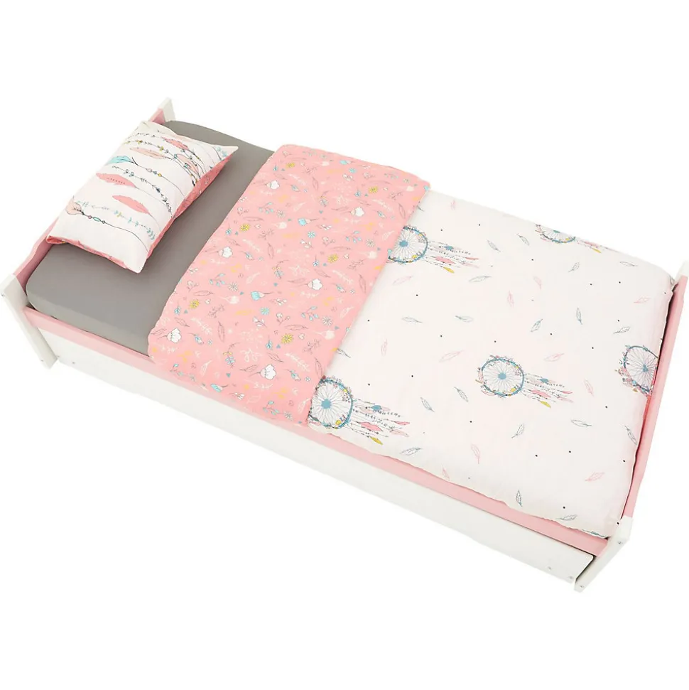 Lit gigogne LORENA en pin massif, 90 x 190 cm, lasuré blanc et rose