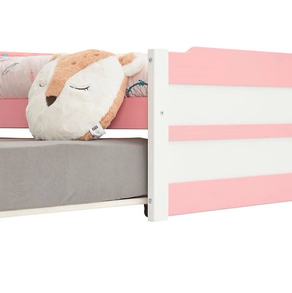 Lit gigogne LORENA en pin massif, 90 x 190 cm, lasuré blanc et rose